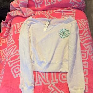 PINK Victoria's Secret White and Teal Sweater